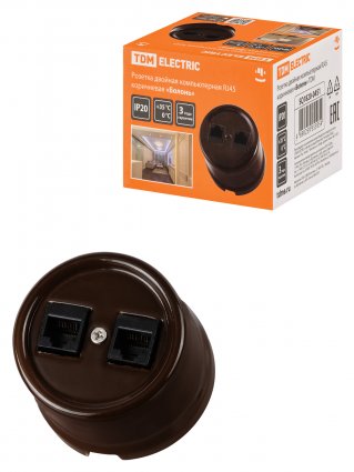 Фотография товара 'Tdm Розетка двойная компьютерная RJ45 коричневая «Болонь», SQ1820-0451'