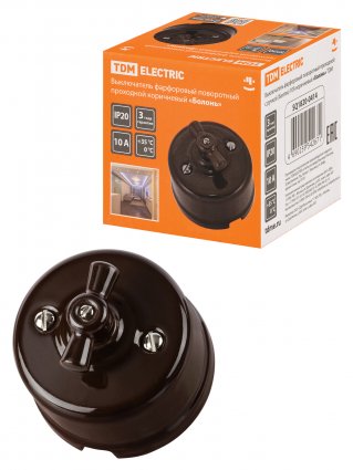 Фотография товара 'Tdm Выключатель фарфоровый поворотный проходной с ручкой (бантик) 10А, SQ1820-0414'