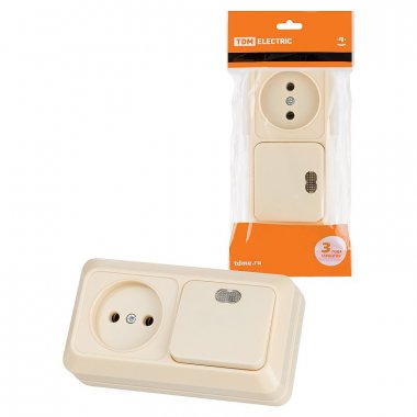 Фотография товара 'Tdm SQ1801-0207 Блок комбинированный выкл. 1-кл. с/п 10А + розетка 2П 10А 250В БКВР IP20'