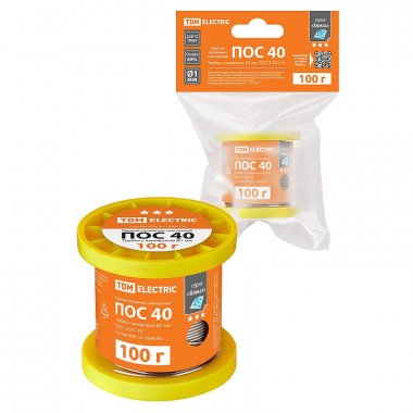 Фотография товара 'Tdm SQ1025-1811 Припой ПОС 40, трубка с канифолью, ГОСТ 21931-76, ?1 мм, 100 г'