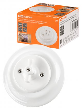 Фотография товара 'Tdm Выключатель скрытой установки фарфоровый поворотный проходной с ручкой (бантик) 10А, SQ1820-0014'