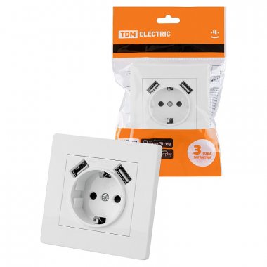 Фотография товара 'Tdm SQ1816-0053 Розетка 2П+З 16А 250В + 2 USB порта 2,1А 5В'