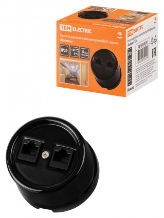 Фотография товара 'Tdm Розетка двойная компьютерная RJ45 черная «Болонь», SQ1820-0251'