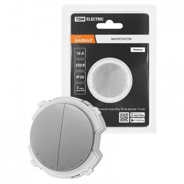 Фотография товара 'Tdm SQ1819-0334 Выключатель 2-кл. 16А 250В проходной платина, "Байкал"'