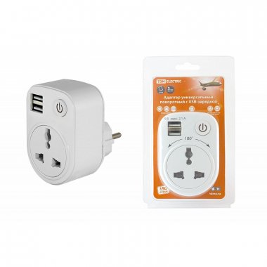 Фотография товара 'Tdm SQ1806-0183 Адаптер универсальный поворотный с/з 250В 16А + 2USB 2.1A'