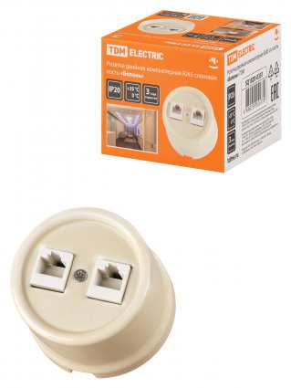 Фотография товара 'Tdm Розетка двойная компьютерная RJ45 «Болонь», SQ1820-0351'