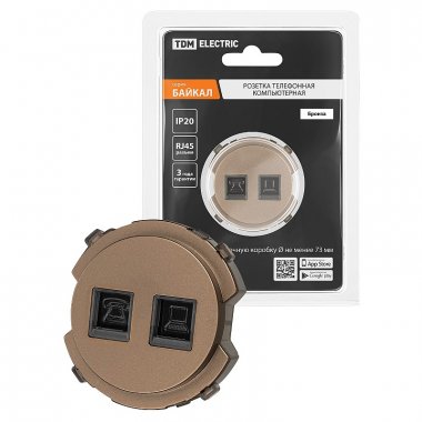 Фотография товара 'Tdm SQ1819-0417 Розетка телефонная RJ11 + компьютерная RJ45 бронза, "Байкал"'