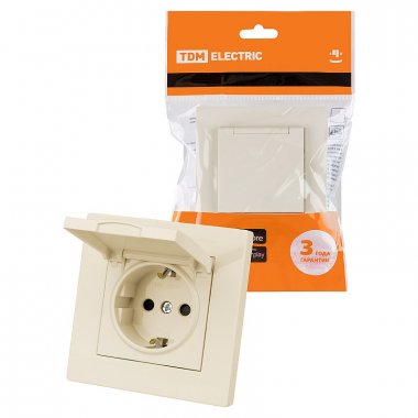 Фотография товара 'Tdm SQ1816-0139 Розетка 2П+З 16А 250В IP44 с защ. шт. с крышкой'