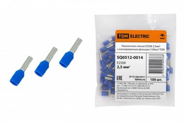 Фотография товара 'Tdm Наконечник-гильза Е2508 2,5мм2 с изолированным фланцем SQ0512-0014'