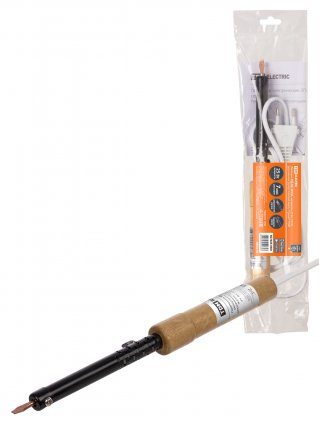 Фотография товара 'Tdm Паяльник ПД-25, ЭПСН, мощность 25 Вт, 230 В, деревянная ручка, плоское жало, "Гранит", SQ1025-0401'