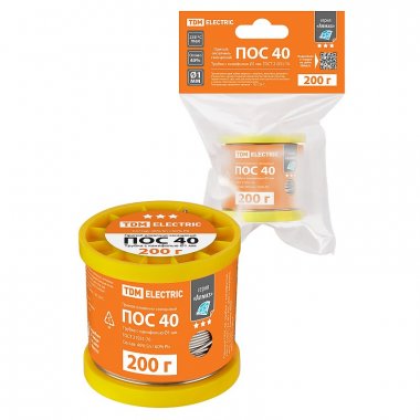 Фотография товара 'Tdm SQ1025-1812 Припой ПОС 40, трубка с канифолью, ГОСТ 21931-76, ?1 мм, 200 г'