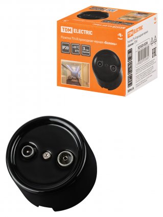 Фотография товара 'Tdm Розетка TV+R проходная черная «Болонь», SQ1820-0256'