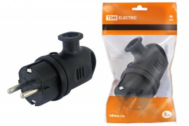 Фотография товара 'Tdm Вилка угловая с ушком каучук 2Р+РЕ 16А 250В IP44 SQ0612-0004'