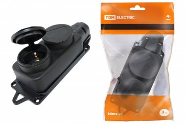 Фотография товара 'Tdm Розетка двухместная с заглушками каучук 2Р+РЕ 16А 250В IP44 SQ0612-0010'