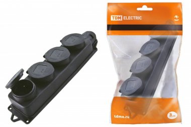 Фотография товара 'Tdm Розетка четырехместная с заглушками каучук 2Р+РЕ 16А 250В IP44 SQ0612-0011'