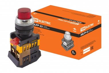 Фотография товара 'Tdm Кнопка ABLFP-22 красный d22мм неон/230В 1з+1р SQ0704-0005'