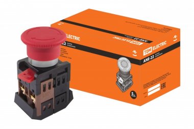 Фотография товара 'Tdm Кнопка AE-22 "Грибок" с фиксацией красный d22мм 230В 1з+1р SQ0704-0018'