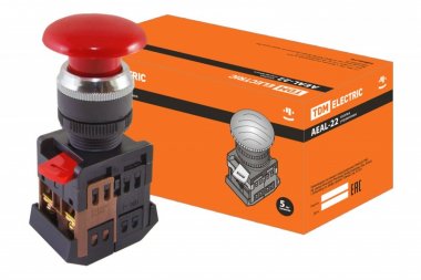 Фотография товара 'Tdm Кнопка AEAL-22 "Грибок"с фиксацией красный d22мм 230В 1з+1р SQ0704-0020'