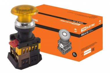 Фотография товара 'Tdm Кнопка AELA-22 "Грибок" желтый d22мм неон/230В SQ0704-0034'