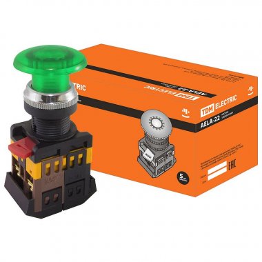 Фотография товара 'Tdm Кнопка AELA-22 "Грибок" зеленый d22мм неон/230В 1з+1р SQ0704-0014'