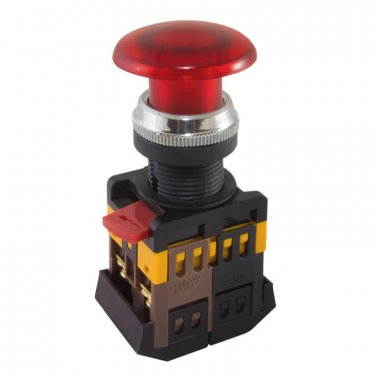 Фотография товара 'Tdm Кнопка AELA-22 "Грибок" красный d22мм неон/230В 1з+1р SQ0704-0013'