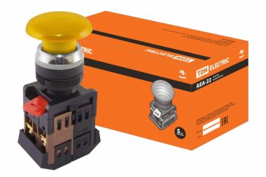 Фотография товара 'Tdm Кнопка AEА-22 "Грибок" желтый d22мм SQ0704-0036'