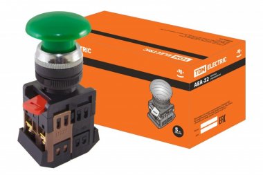 Фотография товара 'Tdm Кнопка AEА-22 "Грибок" зеленый d22мм 1з+1р SQ0704-0016'