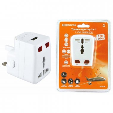 Фотография товара 'Tdm SQ1806-0044 Тревел-адаптер 100-250В 3A (5 в 1) c USB-зарядкой 1000мА'
