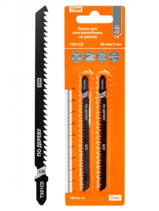Фотография товара 'Tdm Пилки для электролобзика по дереву, HCS, 90х3 мм, быстрый рез, T301CD, 2 шт, "Рубин", SQ1089-0205'