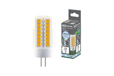 Фотография товара 'Tdm Лампа светодиодная G4-3 Вт-230 В-4000 К, SMD, 16x43 мм SQ0340-0211'