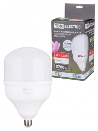 Фотография товара 'Tdm Лампа светодиодная T 60 Вт, 230 В, 4000 К, E27 (160x268 мм) SQ0340-0358'