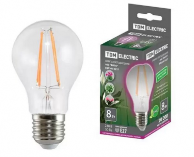 Фотография товара 'Tdm Лампа светодиодная A60-8 Вт-230 В-E27-CL ФИТО 60*108 мм SQ0340-0237'