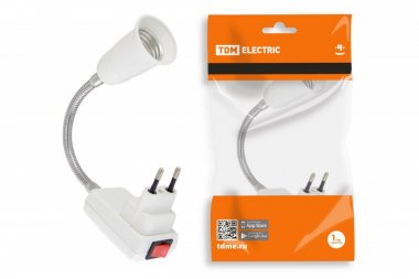 Фотография товара 'Tdm Переходник вилка-Е27 гибкий 150мм с выключателем SQ0335-1012'