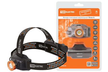 Фотография товара 'Tdm Фонарь Титан 4 налобный, 6 Вт 1 светодиод CREE 400 лм SQ0350-0064'