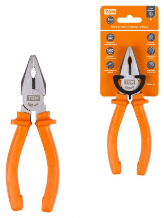 Фотография товара 'Tdm Пассатижи (плоскогубцы), с пластиковыми рукоятками, углеродистая сталь, Гранит SQ1009-0101'
