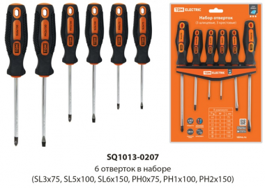 Фотография товара 'Tdm Набор отверток 6 шт.: SL:3x75;5x100;6x150, PH:0х75;1x100;2x150 SQ1013-0207'