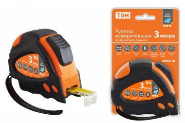 Фотография товара 'Tdm Рулетка 3 м х 16 мм, тройная фиксация, автостоп, обрезиненный корпус, Алмаз SQ1018-0109'