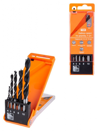 Фотография товара 'Tdm Набор сверл по дереву, 5 шт. (4-5-6-8-10) мм, полир., HSS, Рубин SQ1093-0201'