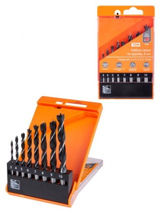 Фотография товара 'Tdm Набор сверл по дереву, 8 шт. (3-4-5-6-7-8-9-10) мм, полир., HSS, Рубин SQ1093-0202'