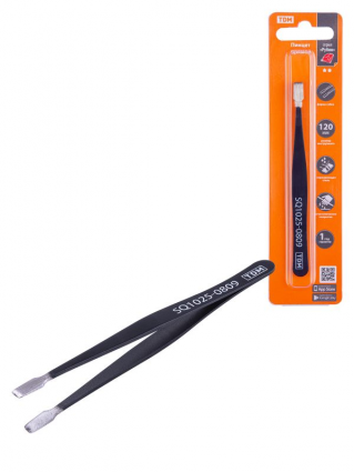 Фотография товара 'Tdm Пинцет прямой 120 мм, плоское жало 5 мм, нерж., антистатич. покр., Рубин SQ1025-0809'