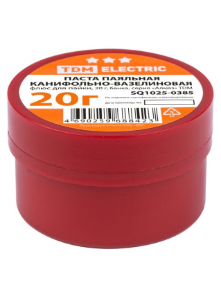 Фотография товара 'Tdm Флюс для пайки, паста паяльная канифольно-вазелиновая, 20 г, банка, серия Алмаз SQ1025-0385'