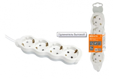 Фотография товара 'Tdm Удлинитель бытовой Люкс УЛ04 4 гнезда, 7м, с/з, с з/ш, ПВС 3х1мм2 16А/250В SQ1303-0283'