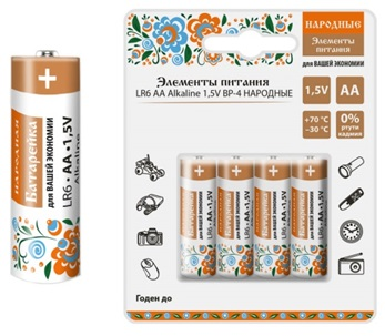 Фотография товара 'Tdm Элемент питания LR6 AA Alkaline 1,5V BP-4 Народный SQ1702-0007'