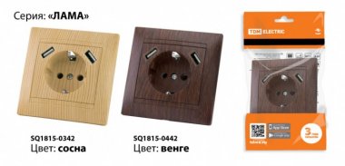 Фотография товара 'Tdm Розетка 2П+З 16А 250В + 2 USB порта 2,1А 5В Лама SQ1815-0342'