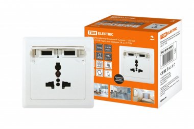 Фотография товара 'Tdm Блок мультифункциональный Сенеж 1 2П 10А 250В + 2 USВ-порта для зарядки 5В 2,1А SQ1816-0001'