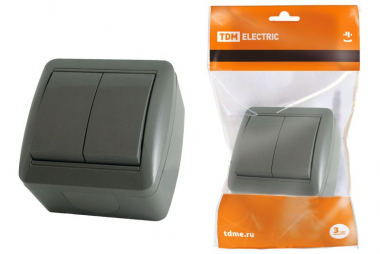 Фотография товара 'Tdm Выключатель 2-кл. открытой установки IP44 10А Селигер SQ1818-0102'