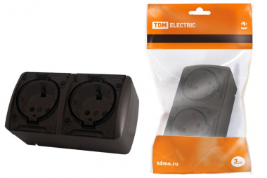 Фотография товара 'Tdm Розетка двойная 2П+3 открытой установки IP54 16А с прозрачной крышкой Селигер SQ1818-0209'