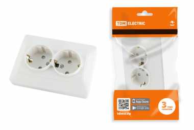 Фотография товара 'Tdm Розетка двойная 2П+З с защ. шт. 16А 250В Ильмень SQ1823-0016'