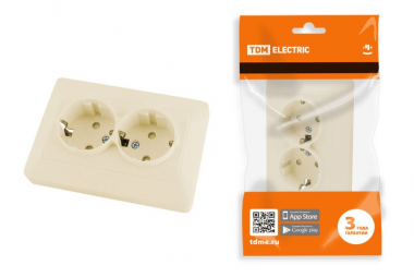 Фотография товара 'Tdm Розетка двойная 2П+З с защ. шт. 16А 250В Ильмень SQ1823-0116'