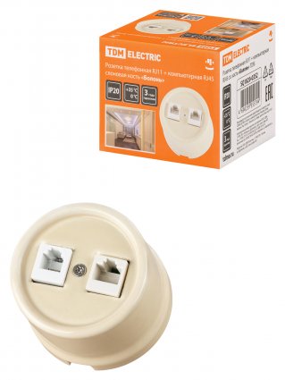 Фотография товара 'Tdm Розетка телефонная RJ11 + компьютерная RJ45 «Болонь», SQ1820-0352'